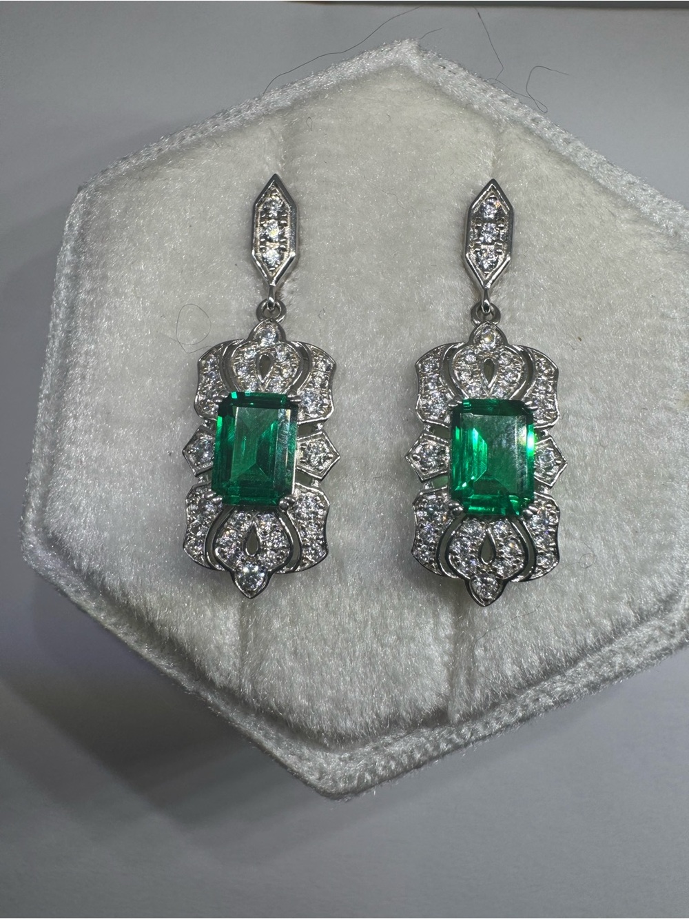 925 Sterling Silver Gold Plated Lab Created Emerald Stud Earrings - Picture 3 of 13